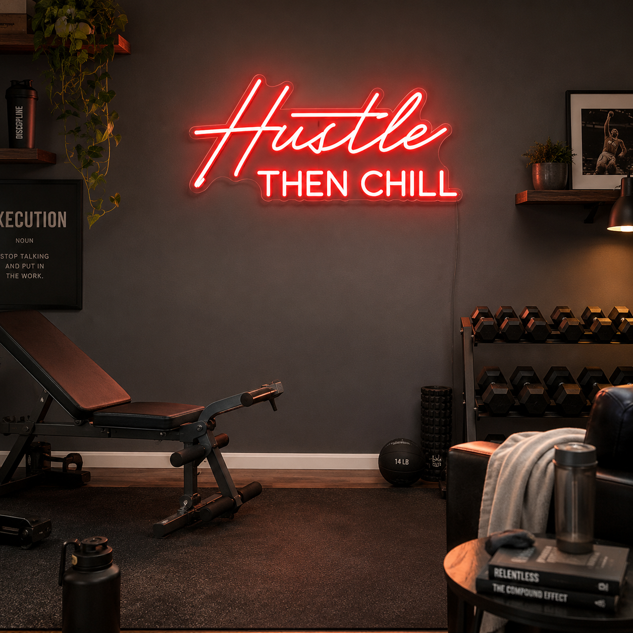 Hustle Then Chill LED Neon Sign Wall Neon Sign - 03 Real Lifestyle Scene