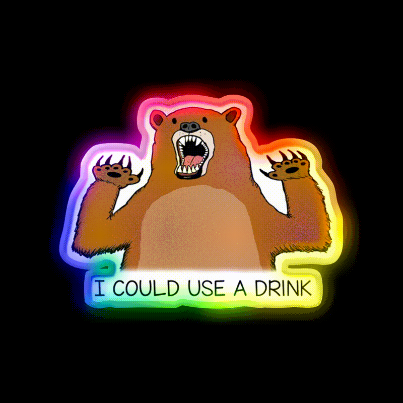 I Could Use A Drink Bear Man Cave Bar Led Neon Sign Rgb Color