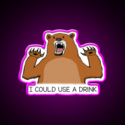 I Could Use A Drink Bear Man Cave Bar Led Neon Sign Rgb Color