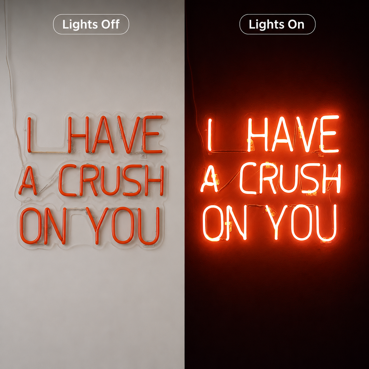 I Have A Crush LED Neon Sign - 06 Day Night Comparison