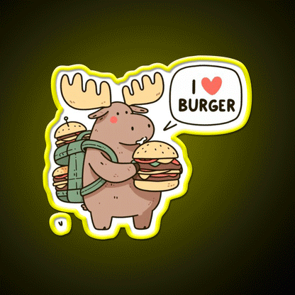 I Love Burger Moose Fast Food Led Neon Sign For Burger Place Rgb Color - Custom LED neon sign front view