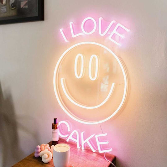 I Love Cake Smiley Face Led Sign Business Neon Sign