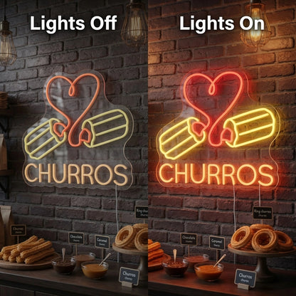 I Love Churros Wall Decor LED Neon Sign - 06 Day Night Comparison