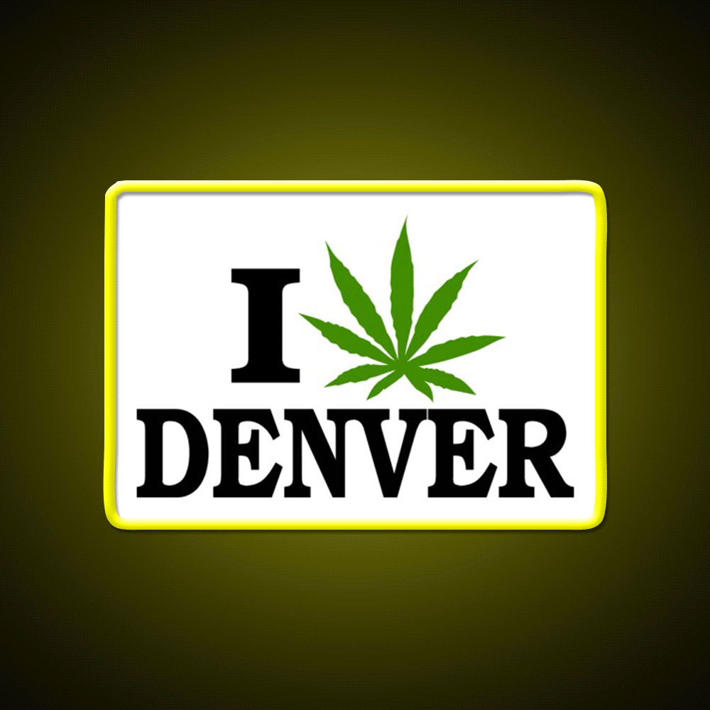I Love Denver Colorado Hemp Inspired Green Leaf Led Neon Sign Rgb Color - Custom LED neon sign front view