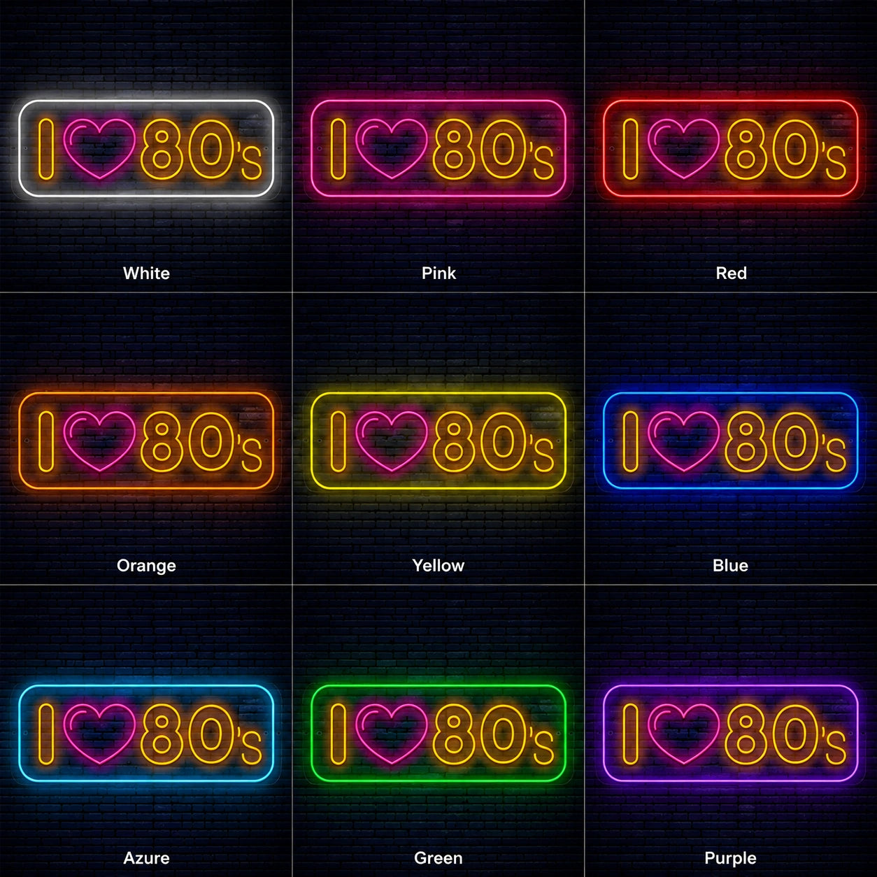I Love Eighties Neon Sign LED Neon Sign color grid
