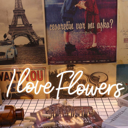 I Love Flowers Yellow Led Neon Sign - Shineneon