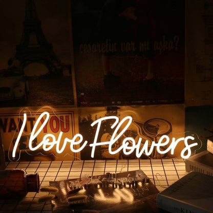 I Love Flowers Yellow Led Neon Sign - Shineneon