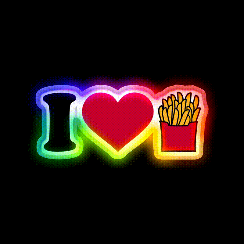 I Love French Fries Fast Food Led Neon Sign For Burger Place Rgb Color