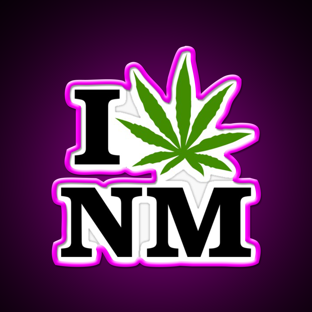 I Love New Mexico Weed Hemp Inspired Green Leaf Led Neon Sign Rgb Color - Neon sign mounted on wall in room