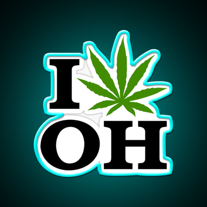 I Love Ohio Weed Hemp Inspired Green Leaf Led Neon Sign Rgb Color - Size and dimension reference
