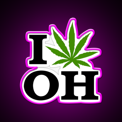 I Love Ohio Weed Hemp Inspired Green Leaf Led Neon Sign Rgb Color - Neon sign mounted on wall in room