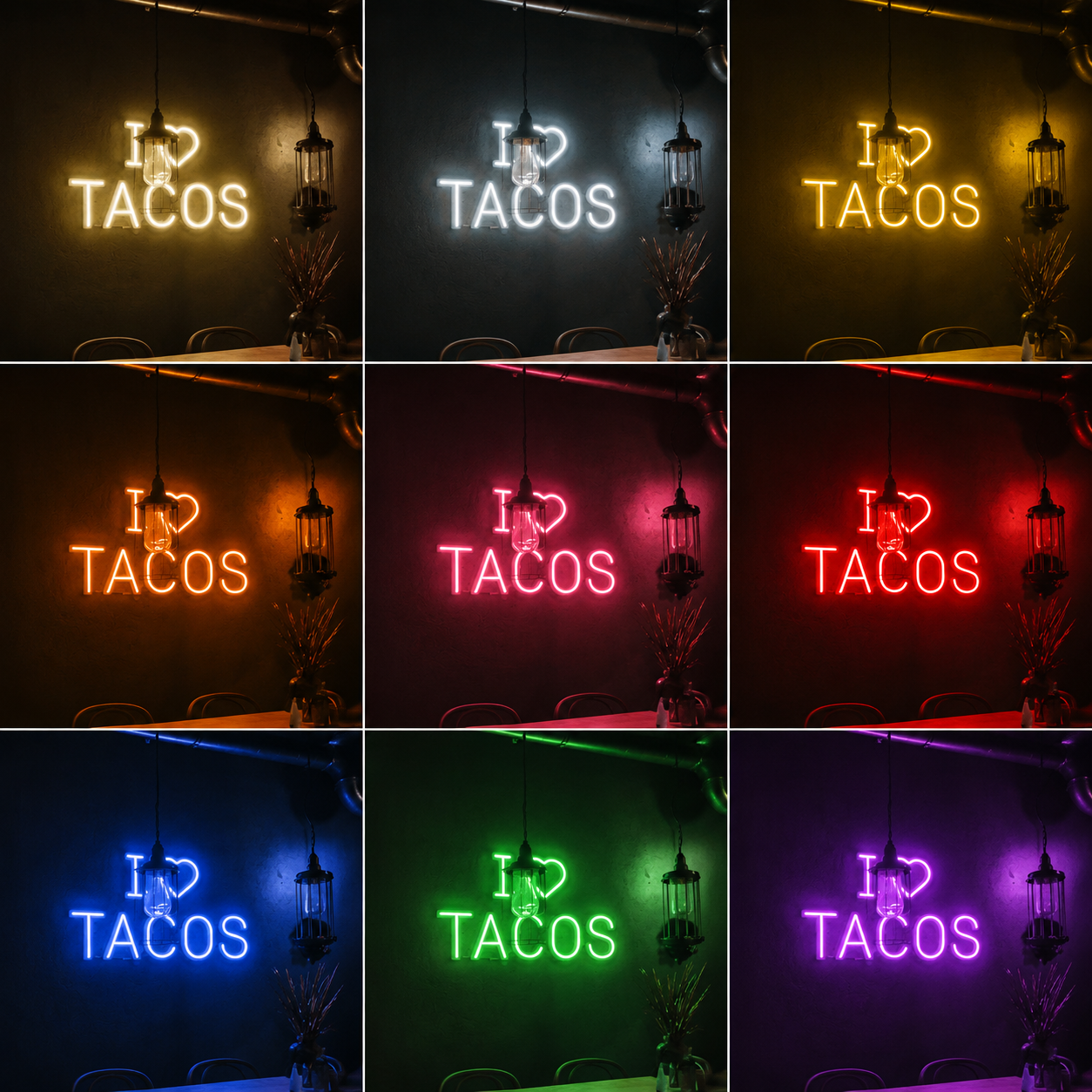I Love Tacos LED Neon Sign - 05 Color Grid