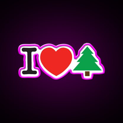 I Love Tree Hemp Inspired Green Leaf Led Neon Sign Rgb Color - Neon sign mounted on wall in room