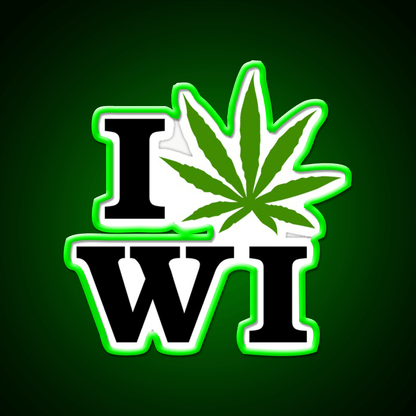 I Love Wisconsin Weed Hemp Inspired Green Leaf Led Neon Sign Rgb Color - Shineneon