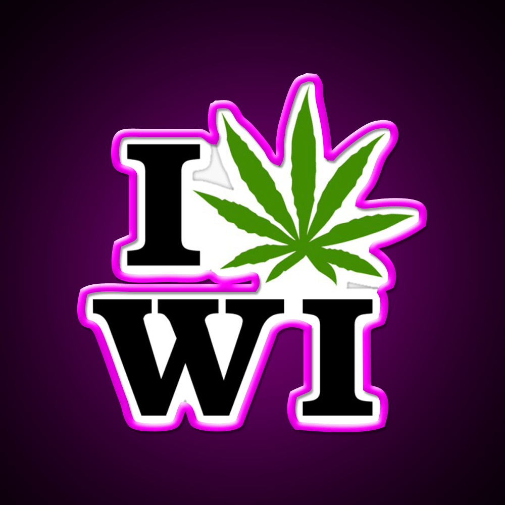 I Love Wisconsin Weed Hemp Inspired Green Leaf Led Neon Sign Rgb Color - Shineneon