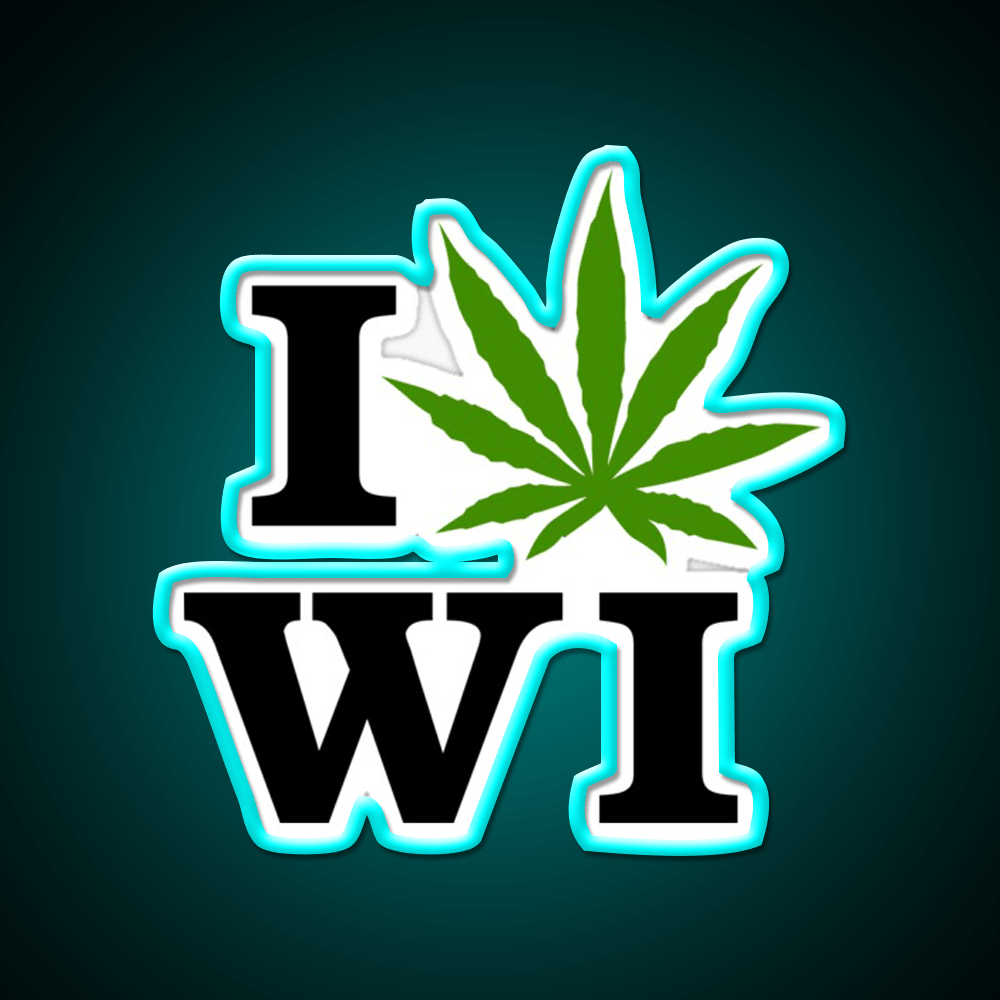 I Love Wisconsin Weed Hemp Inspired Green Leaf Led Neon Sign Rgb Color - Shineneon