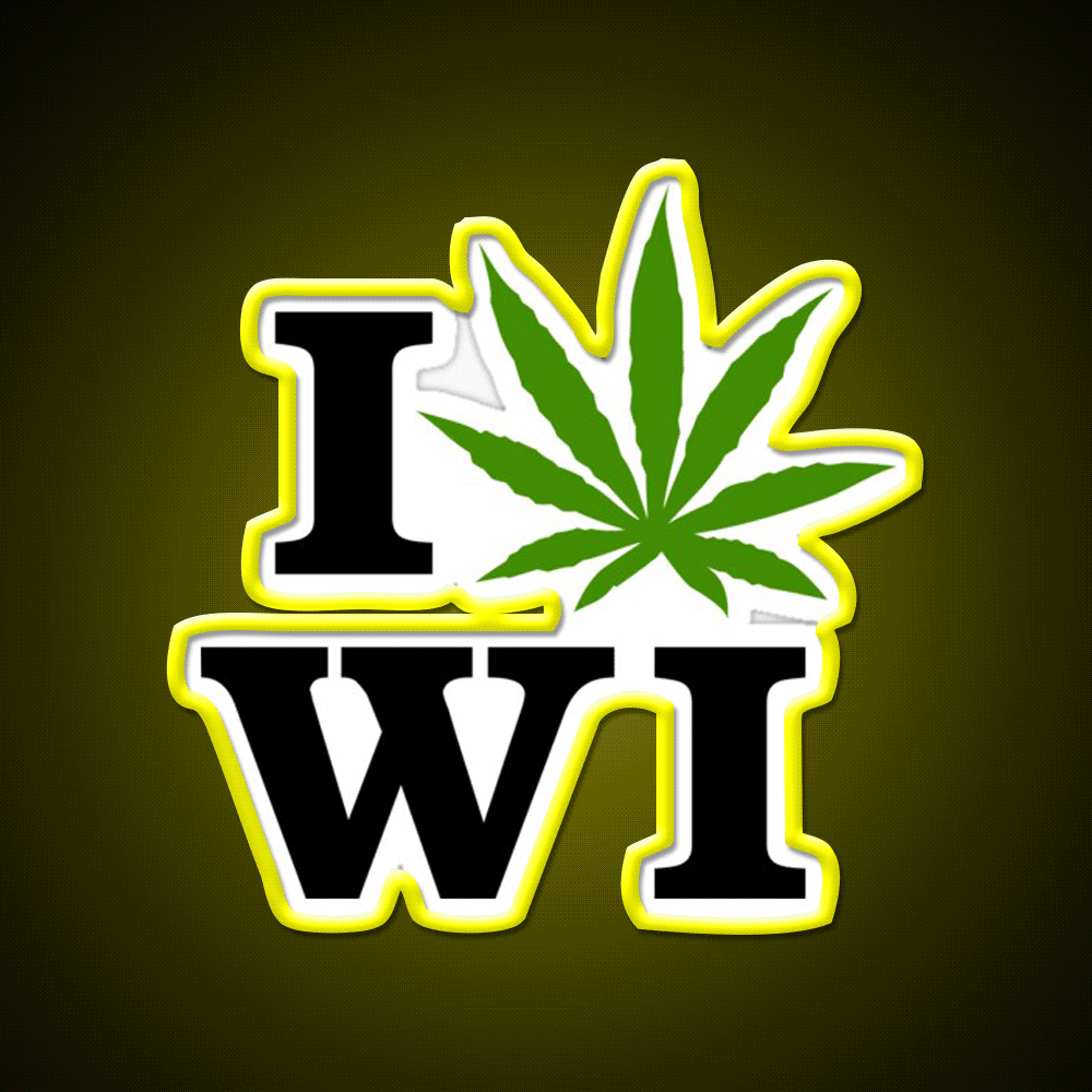 I Love Wisconsin Weed Hemp Inspired Green Leaf Led Neon Sign Rgb Color - Custom LED neon sign front view