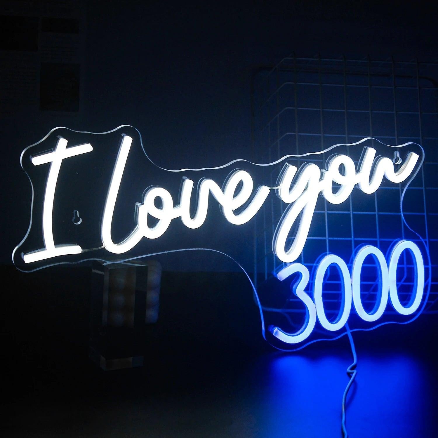 I Love You 3000 White Blue Led Neon Sign For Romantic Room Decor | Shineneon
