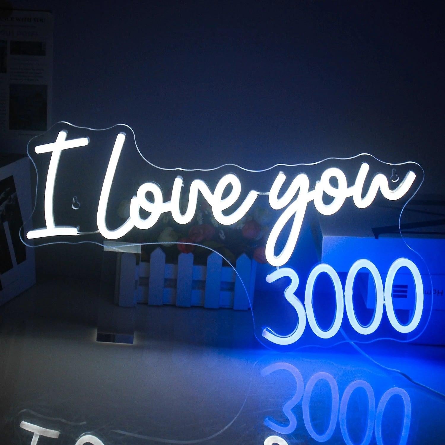 I Love You 3000 White Blue Led Neon Sign For Romantic Room Decor - Shineneon