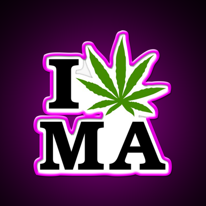 I Massachusetts Hemp Inspired Green Leaf Led Neon Sign Rgb Color - Neon sign mounted on wall in room