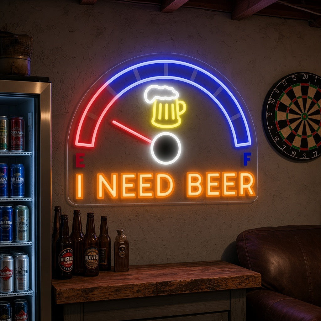 I Need Beer Fuel Gauge LED Neon Sign - advertising view