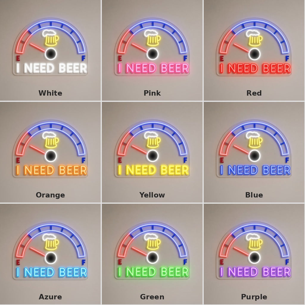 I Need Beer Fuel Gauge LED Neon Sign - nine-color grid