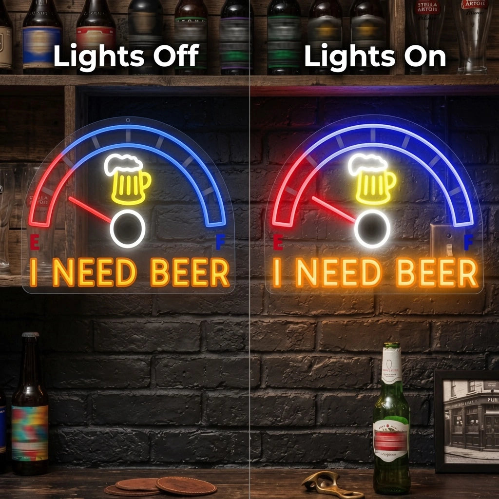 I Need Beer LED Neon Sign - 06 Day Night Comparison