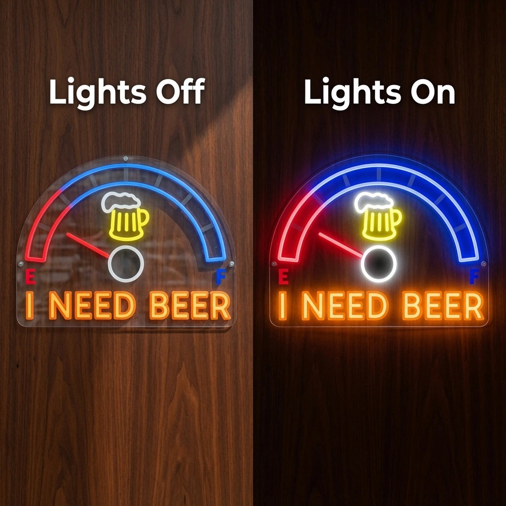I Need Beer LED Neon Sign Home Wall Art - 06 Day Night Comparison