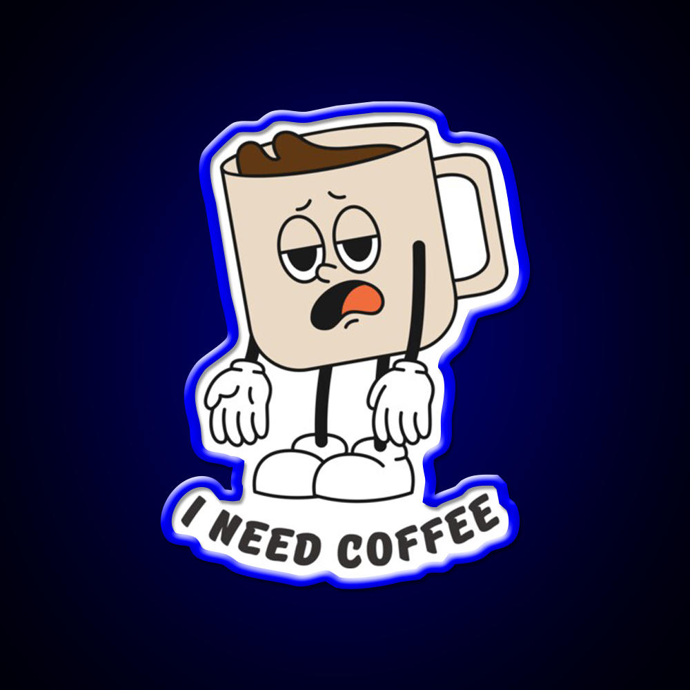 I Need Coffee Tired Mug Caffeine Cafe Led Neon Sign Espresso Bar Art Rgb Color