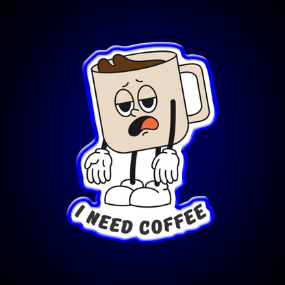 I Need Coffee Tired Mug Caffeine Cafe Led Neon Sign Espresso Bar Art Rgb Color