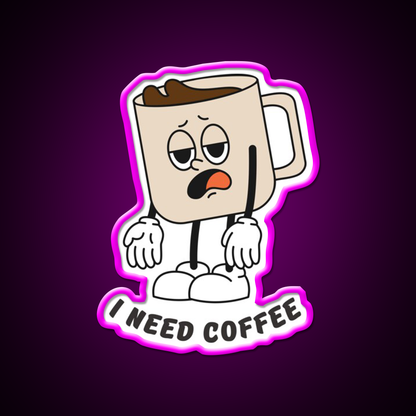 I Need Coffee Tired Mug Caffeine Cafe Led Neon Sign Espresso Bar Art Rgb Color
