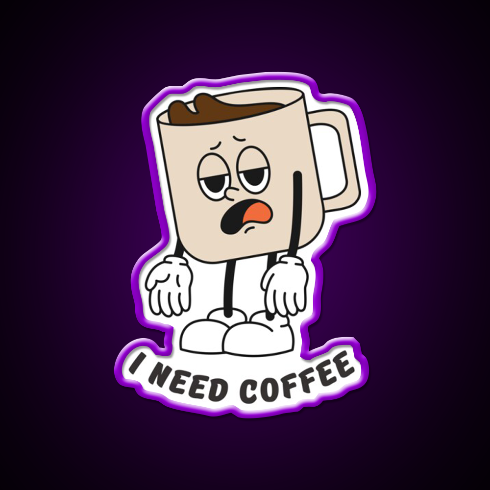 I Need Coffee Tired Mug Caffeine Cafe Led Neon Sign Espresso Bar Art Rgb Color