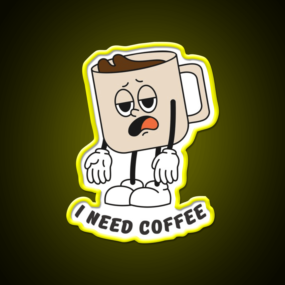 I Need Coffee Tired Mug Caffeine Cafe Led Neon Sign Espresso Bar Art Rgb Color - Shineneon
