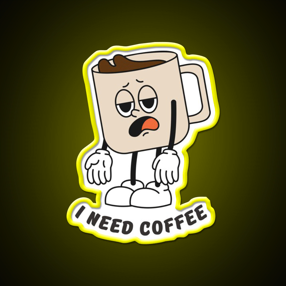 I Need Coffee Tired Mug Caffeine Cafe Led Neon Sign Espresso Bar Art Rgb Color