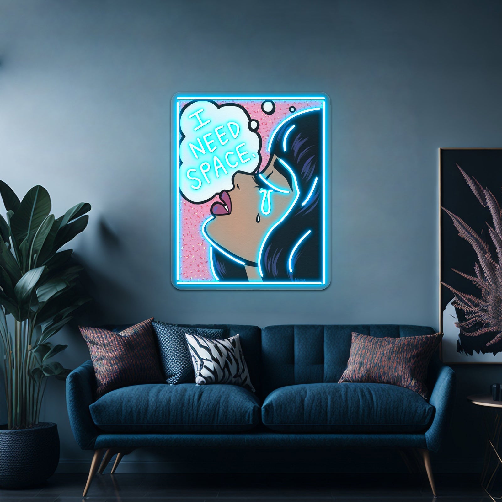 I Need Space Crying Comic Girl Artwork Led Custom Signs - Shineneon