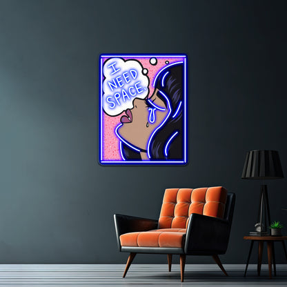 I Need Space Crying Comic Girl Artwork Led Custom Signs