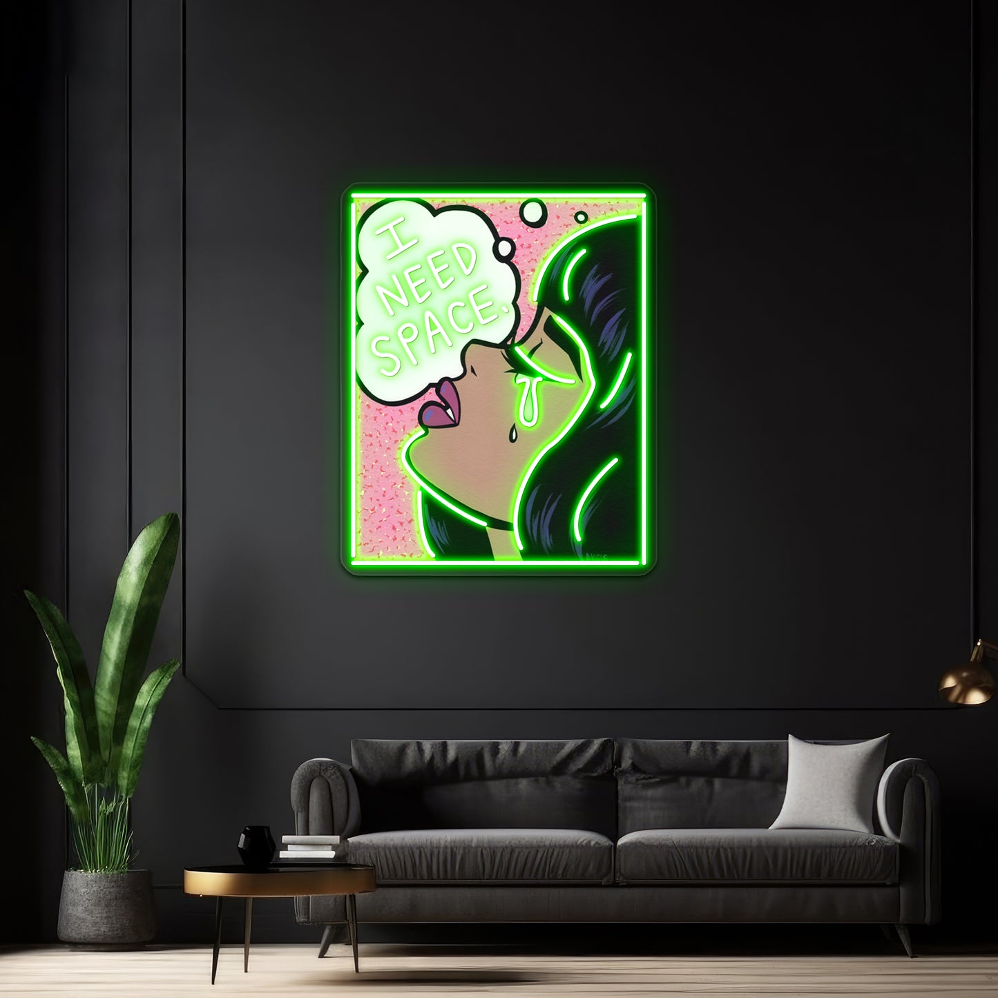 I Need Space Crying Comic Girl Artwork Led Custom Signs