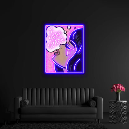 I Need Space Crying Comic Girl Artwork Led Custom Signs