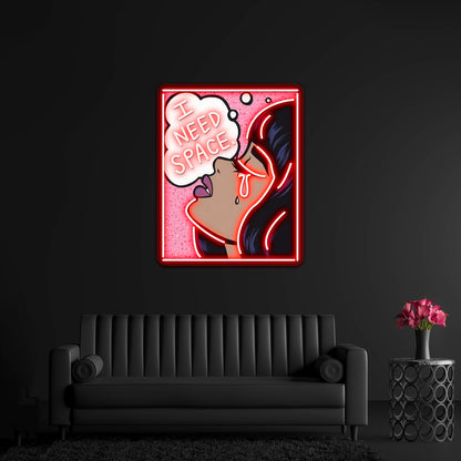 I Need Space Crying Comic Girl Artwork Led Custom Signs