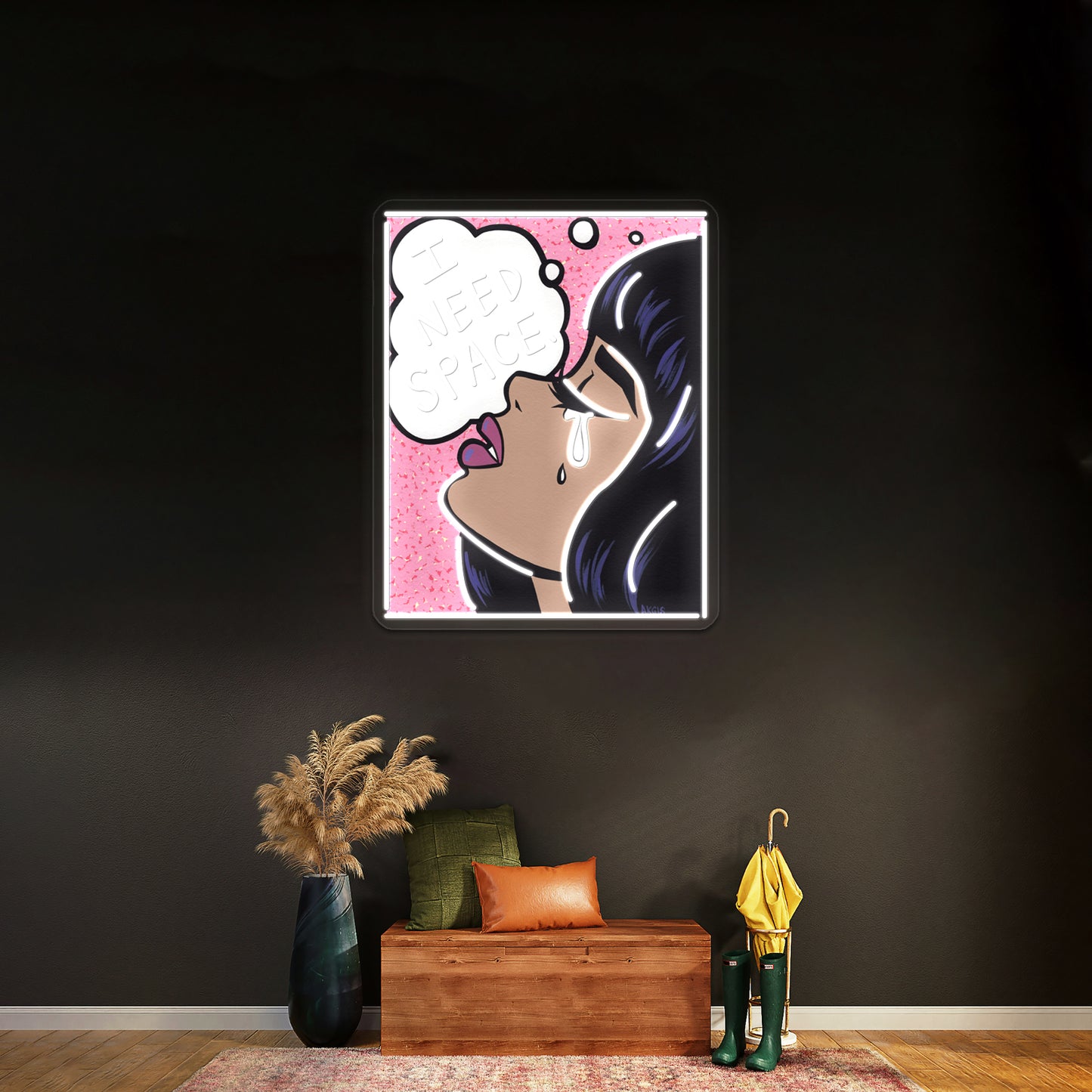 I Need Space Crying Comic Girl Artwork Led Custom Signs