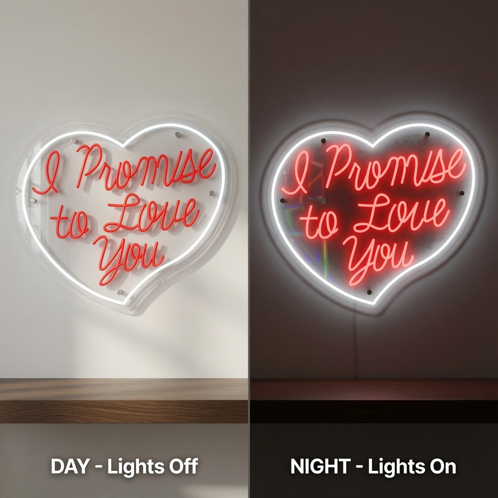I Promise To Love You LED Neon Sign - 06 Day Night Comparison