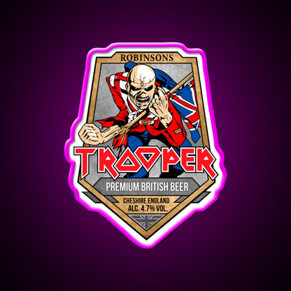 I R O N M A I D E N Trooper Beer Triblend Beer Bar Decor Led Neon Sign Rgb Color - Neon sign mounted on wall in room