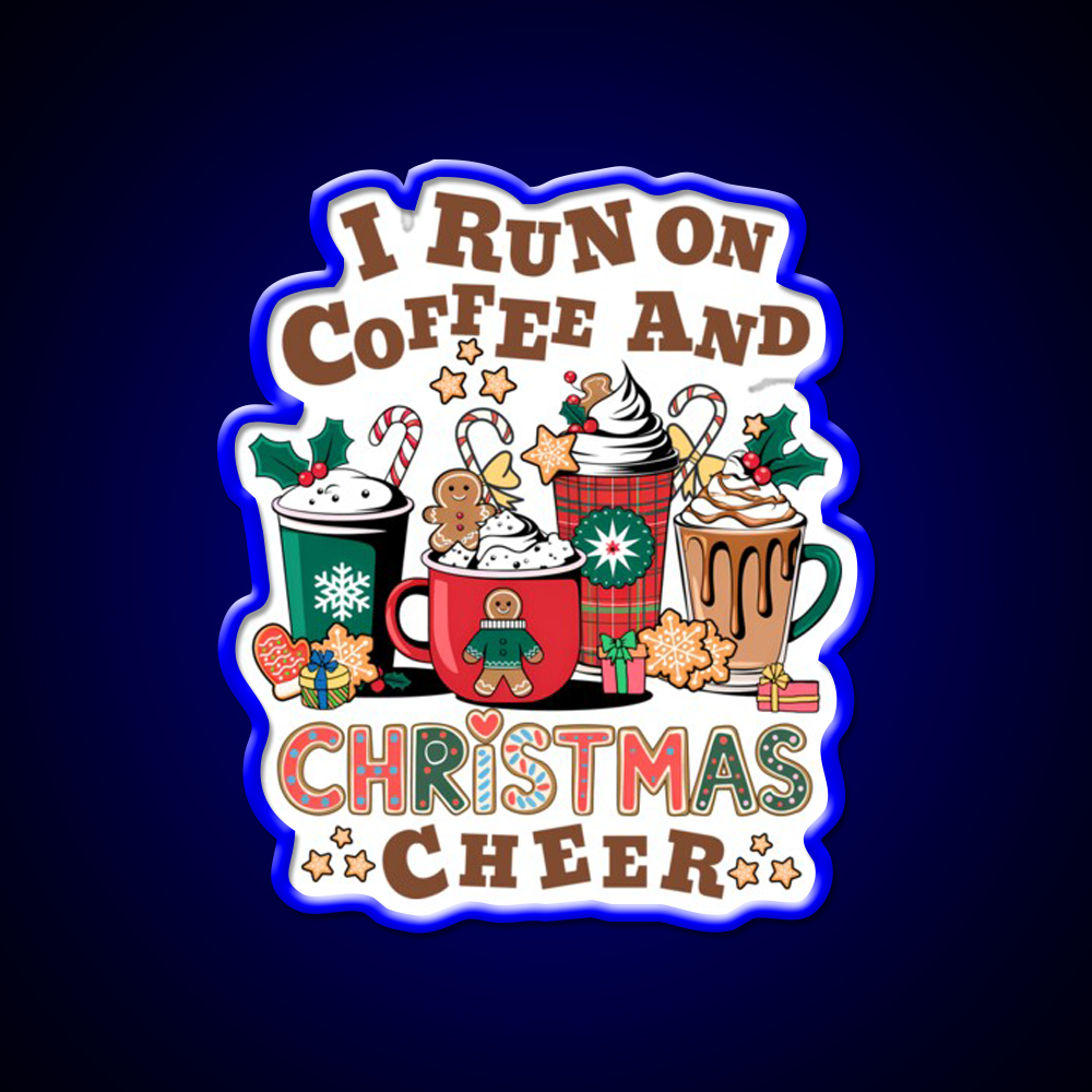 I Run On Coffee And Christmas Cheer Cafe Led Neon Sign Espresso Bar Art Rgb Color