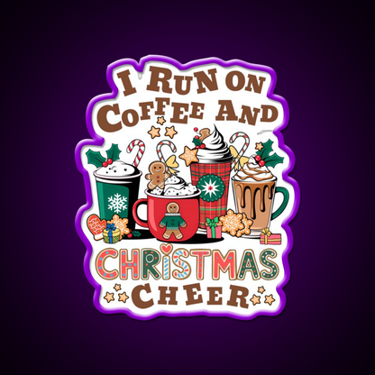 I Run On Coffee And Christmas Cheer Cafe Led Neon Sign Espresso Bar Art Rgb Color