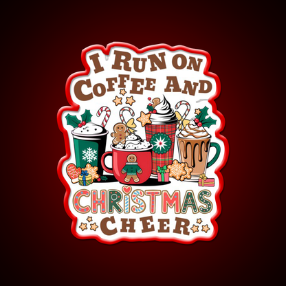 I Run On Coffee And Christmas Cheer Cafe Led Neon Sign Espresso Bar Art Rgb Color