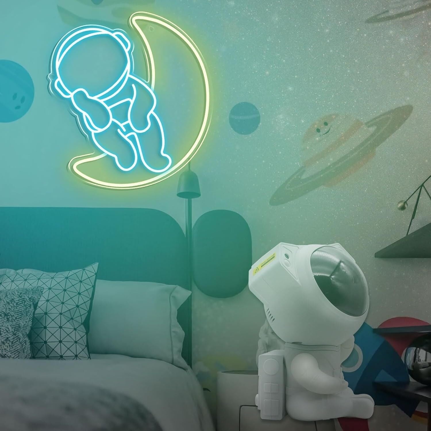 Ice Blue Astronauts Sitting On The Moon Led Neon Sign - Shineneon