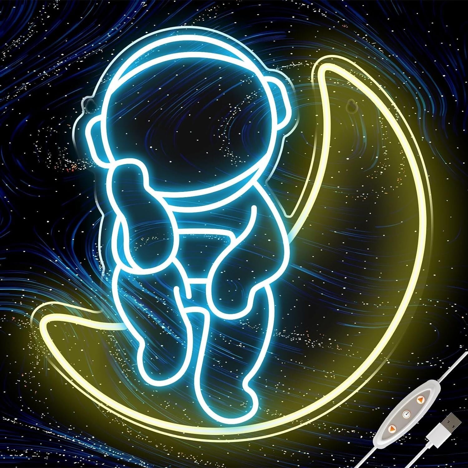 Ice Blue Astronauts Sitting On The Moon Led Neon Sign - Shineneon