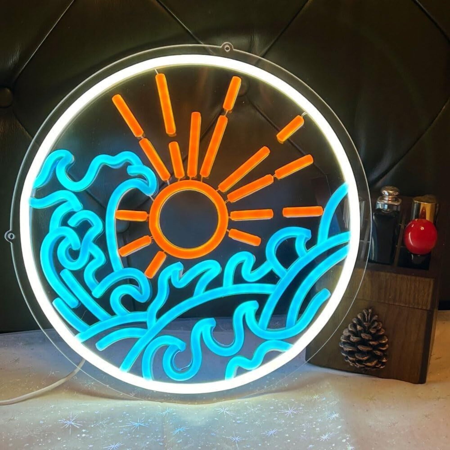 Ice Blue Waves And Orange Sun Mystery Led Neon Sign - Shineneon