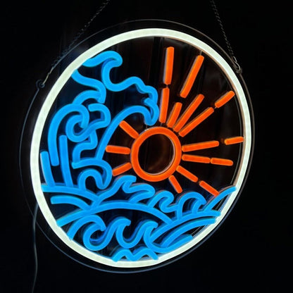 Ice Blue Waves And Orange Sun Mystery Led Neon Sign - Shineneon