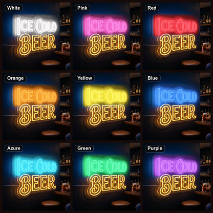 Ice Cold Beer LED Neon Sign Home Garage Wall Decoration color grid